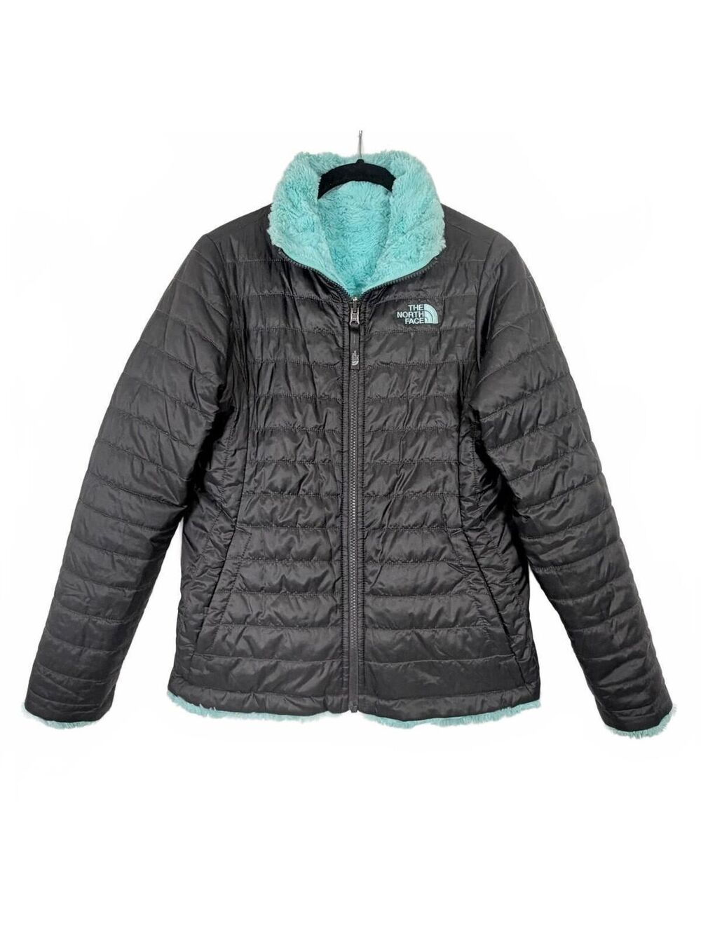 The North Face Girls Large 14/16 Reversible Fleece Jacket Aqua Blue Turquoise